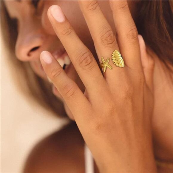 Chunky Gold Ring Set | Geometric & Teardrop Statement Rings - Picture 2 of 7